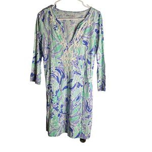 Lilly Pulitzer Marina Dress Women’s S Nice Ink 3/4 sleeve V Neck